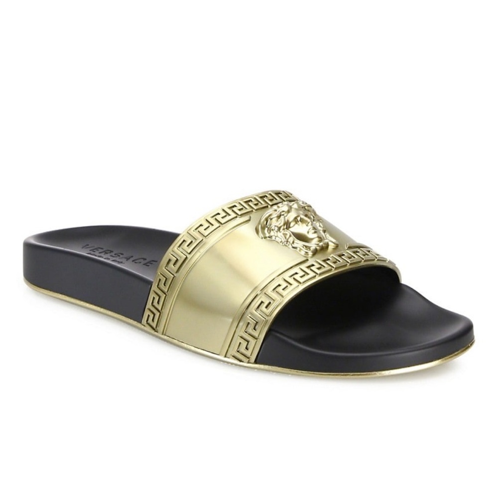NIB Versace Medusa Metallic Pool Slide Sandals (42)